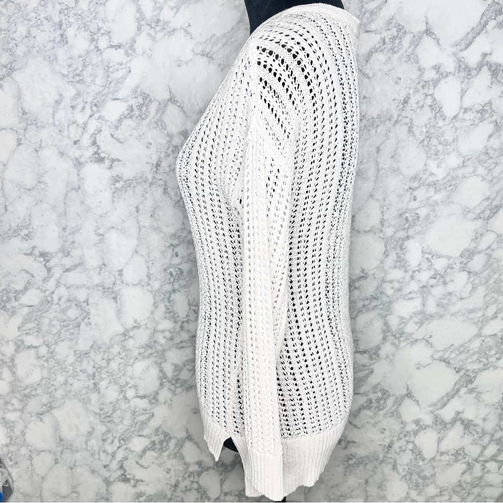WHBM White LINEN Blend Open Knit Sweater Women’s Small V-Neck - Picture 5 of 10